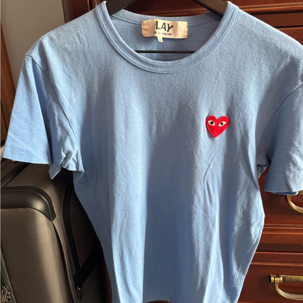 Comme des Garcons Light Blue Tee with Red Heart Patch